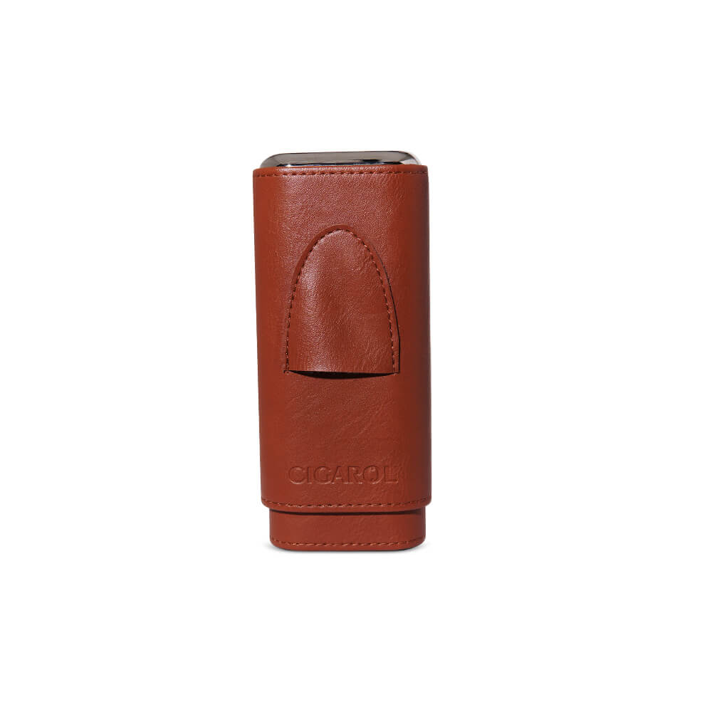 Charuteira De Couro Marrom Rígida Cigarol p/ 3 Charutos