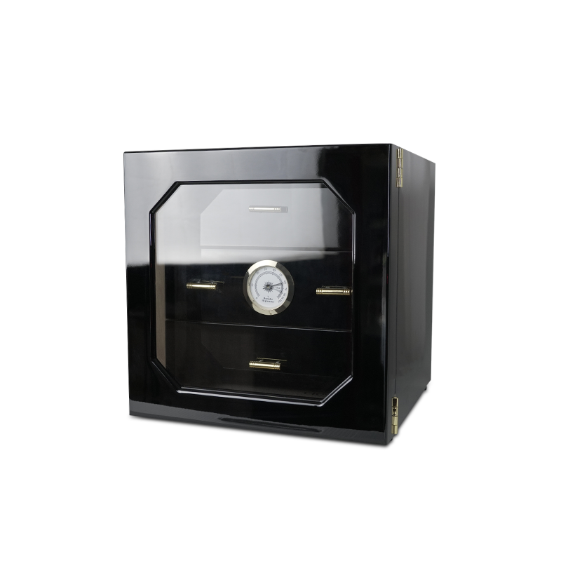 Caixa Umidora p/ Charuto Preta Laqueada c/ 3 Gavetas